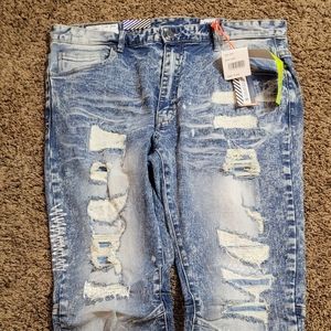 Smoke Rise Distressed Paint Flex Stiched Jeans Men's Size 38x32